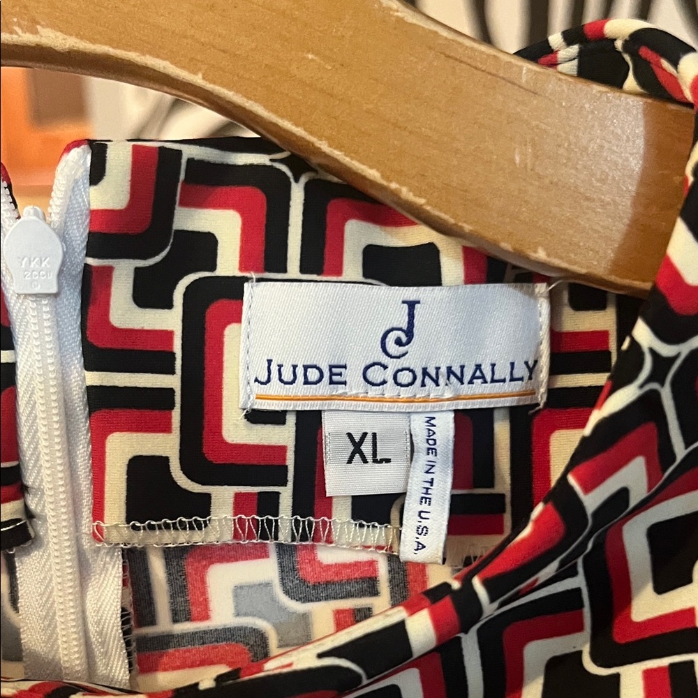 Jude Connally Retro Patterned Dress in Black, Red, and Cream